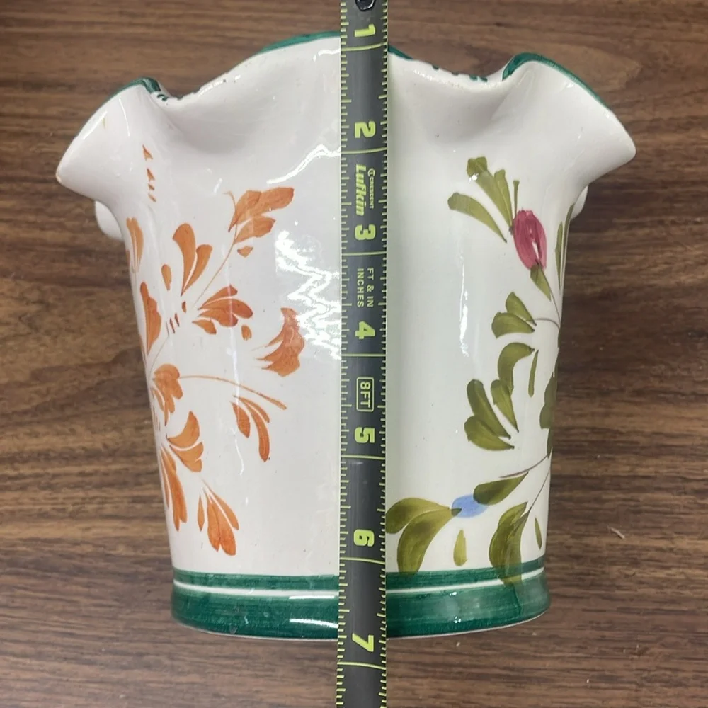 Floral‎ Ceramic Vase with Green Trim